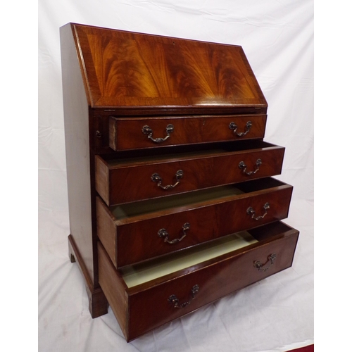 170 - Edwardian mahogany bureau with fall-down front, pull- out supports, fitted interior, two short and t... 