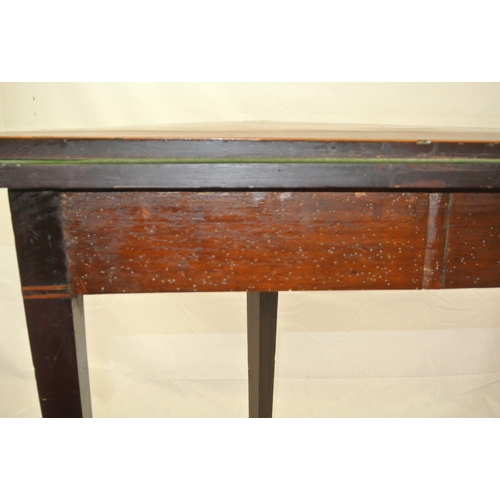 175 - Edwardian inlaid mahogany demi-lune card table with fold-over top, gateleg support, baize surface, i... 