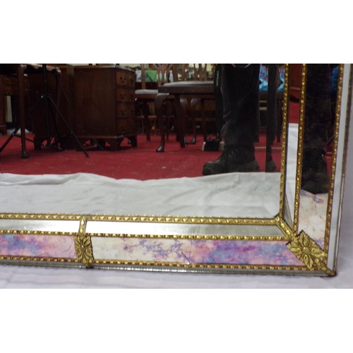 179 - Edwardian design oblong bevelled glass wall mirror with ormolu mounts and inset glass panels