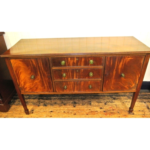 180 - Edwardian mahogany sideboard with reeded borders, three central drawers, two side presses, round bra... 