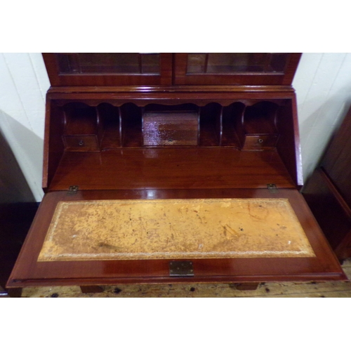 185 - Edwardian inlaid mahogany bureau bookcase with astragal glazed door, shelved interior, fall-out fron... 