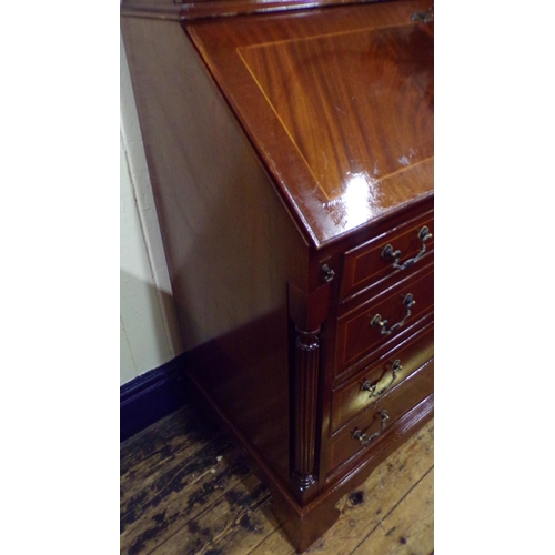 185 - Edwardian inlaid mahogany bureau bookcase with astragal glazed door, shelved interior, fall-out fron... 