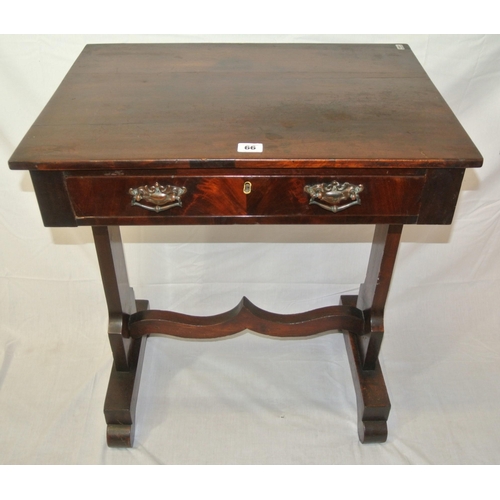 186 - William IV mahogany side table with frieze drawer, shaped columns and stretcher