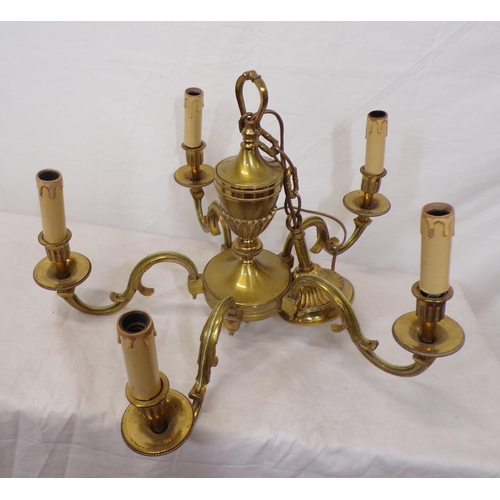 193 - Brass 6 branch hanging light with S-shaped arms and shaped sconces