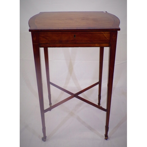 201 - Edwardian inlaid and crossbanded mahogany and rosewood occasional or work table with rounded borders... 