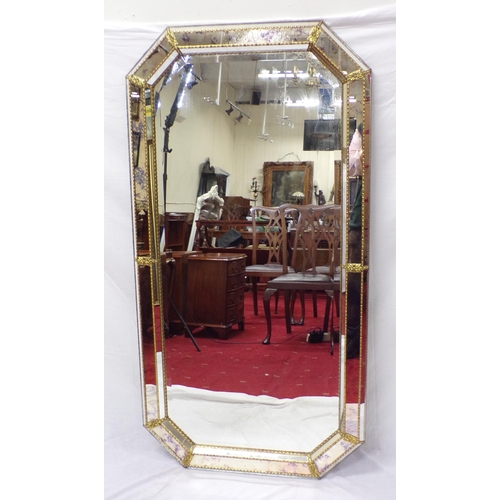 206 - Large framed bevelled glass wall mirror with angled sides and mirrored frame