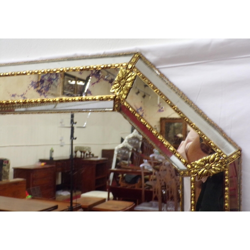 206 - Large framed bevelled glass wall mirror with angled sides and mirrored frame