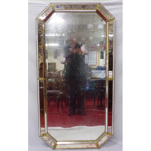 206 - Large framed bevelled glass wall mirror with angled sides and mirrored frame