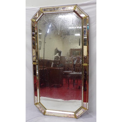 206 - Large framed bevelled glass wall mirror with angled sides and mirrored frame