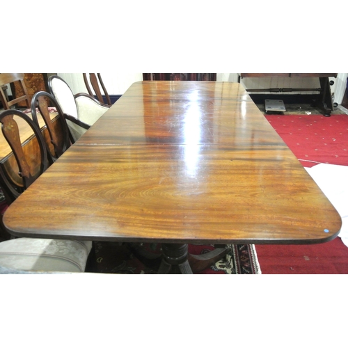 225 - Edwardian mahogany twin pedestal dining table with reeded borders, two extra leaves inset, raised on... 