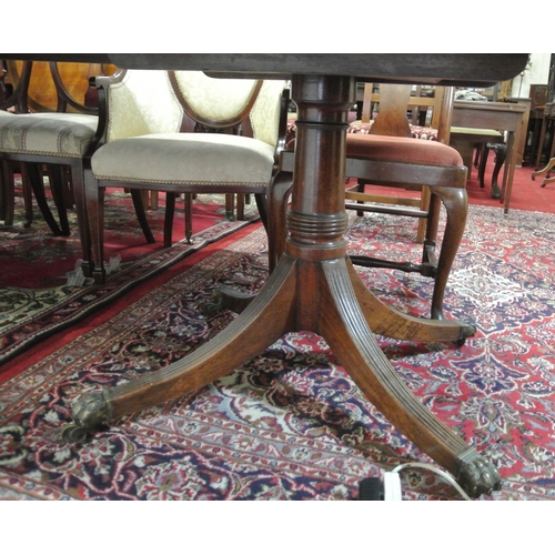 225 - Edwardian mahogany twin pedestal dining table with reeded borders, two extra leaves inset, raised on... 