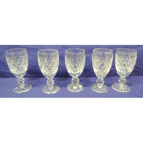 236 - Set of five Waterford Crystal sherry glasses with diamond decoration and knop stems