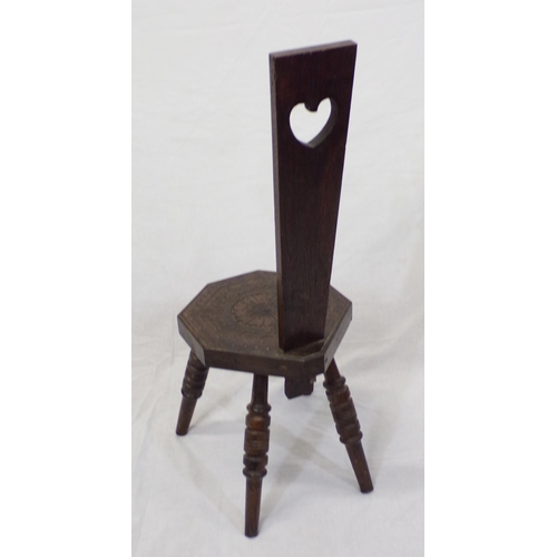 340 - Victorian style Arts and Crafts oak chair with foliate carving, ring turned tapering legs