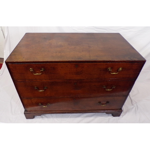 35 - Georgian mahogany chest of three drawers, the drawers with brass drop handles, on bracket feet