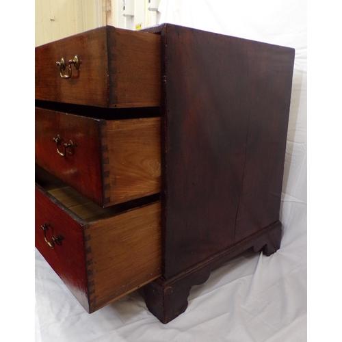 35 - Georgian mahogany chest of three drawers, the drawers with brass drop handles, on bracket feet