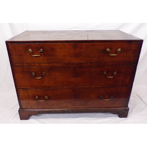 35 - Georgian mahogany chest of three drawers, the drawers with brass drop handles, on bracket feet