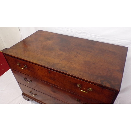 35 - Georgian mahogany chest of three drawers, the drawers with brass drop handles, on bracket feet