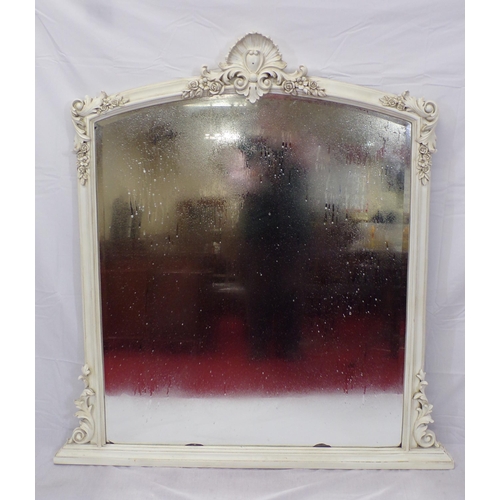 36 - Edwardian style painted domed bevelled overmantle mirror with scroll decoration