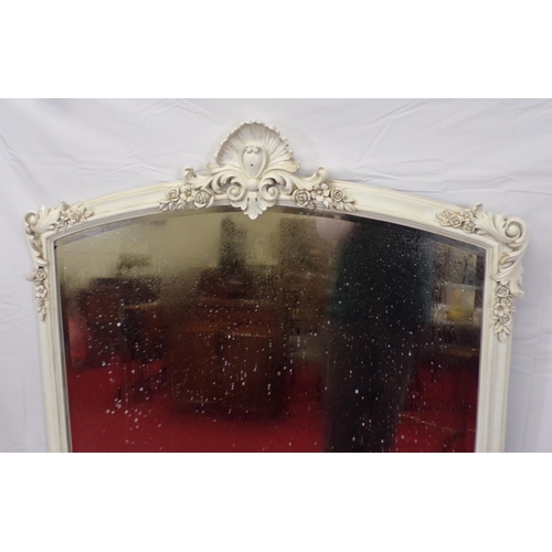 36 - Edwardian style painted domed bevelled overmantle mirror with scroll decoration