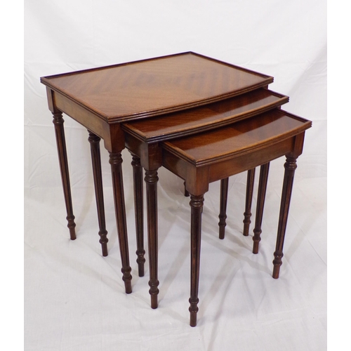 46 - Edwardian nest of three bow fronted occasional tables with reeded borders and legs