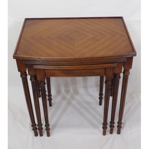 46 - Edwardian nest of three bow fronted occasional tables with reeded borders and legs
