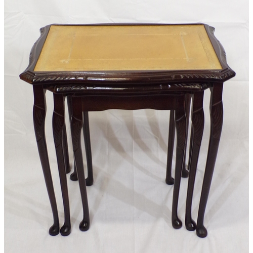 64 - Edwardian design nest of three serpentine tables with leatherette insets, on cabriole legs with pad ... 