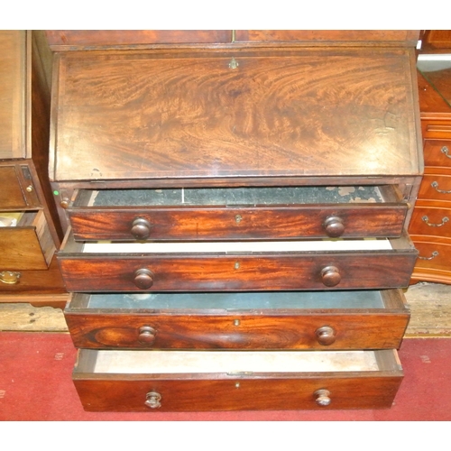 70 - Georgian mahogany bureau bookcase with dentil frieze, astragal glazed doors, reeded adjustable shelv... 