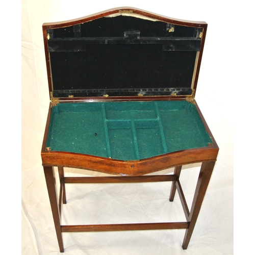 81 - Edwardian mahogany serpentine fronted canteen table with sectioned interior, and tapering legs with ... 