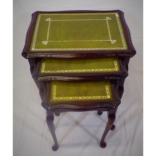 84 - Nest of three Edwardian design tables with leatherette insets and cabriole legs