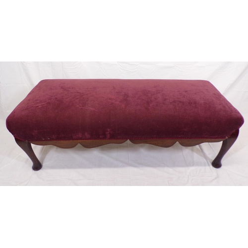 86 - Victorian oblong window seat with upholstered top, shaped apron, on cabriole legs with pad feet