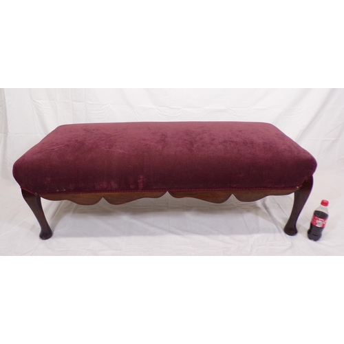 86 - Victorian oblong window seat with upholstered top, shaped apron, on cabriole legs with pad feet