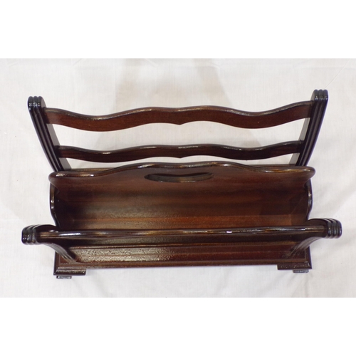 89 - Edwardian mahogany canterbury magazine rack with shaped rails