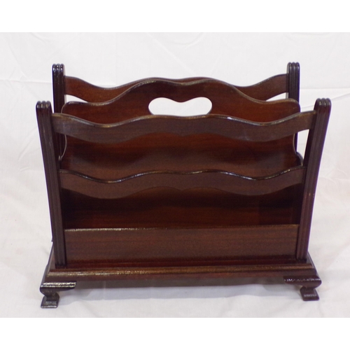 89 - Edwardian mahogany canterbury magazine rack with shaped rails