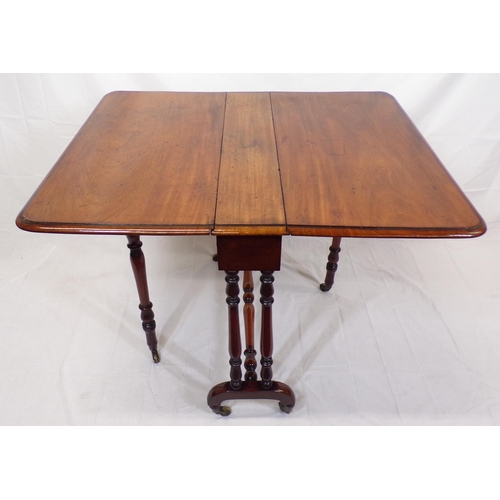 94 - Victorian mahogany Sutherland table with drop leaves, rounded borders, gateleg support, turned colum... 