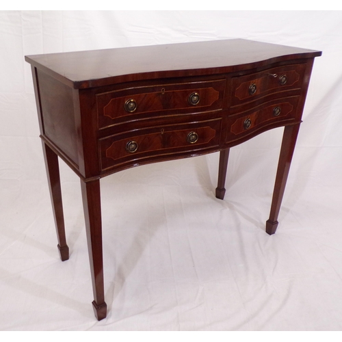 95 - Edwardian inlaid and crossbanded mahogany serpentine fronted small sideboard with four frieze drawer... 