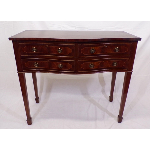 95 - Edwardian inlaid and crossbanded mahogany serpentine fronted small sideboard with four frieze drawer... 