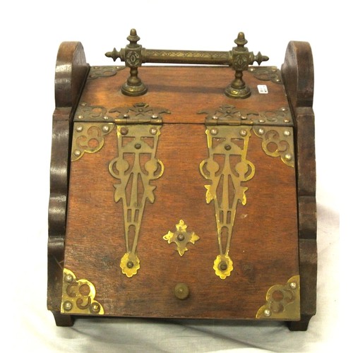 87 - Georgian fuel box with shaped brass handle and mounts