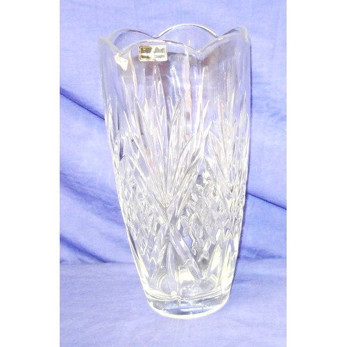 102 - Tall Killarney Crystal bright cut flower vase with wavy rim