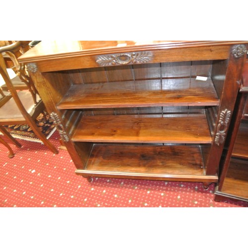 34 - Edwardian design open bookcase with foliate decoration, adjustable shelving, on turned legs