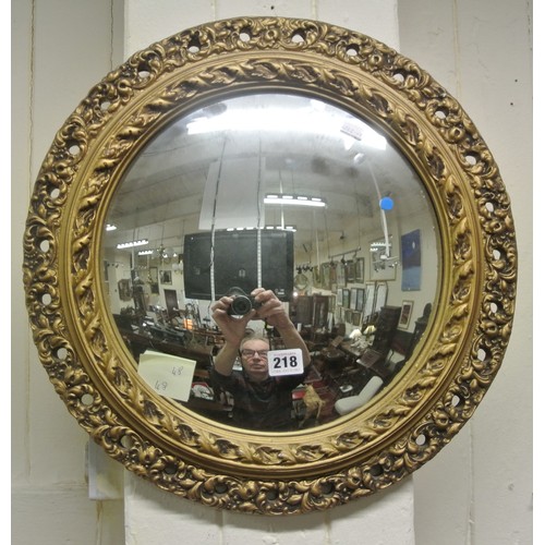 218 - Regency design round gilt framed convex wall mirror