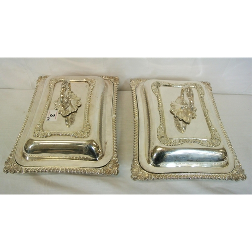 3 - Pair of silverplated entree dishes with detachable handles, gadroon rims, retailed by William Egan &... 