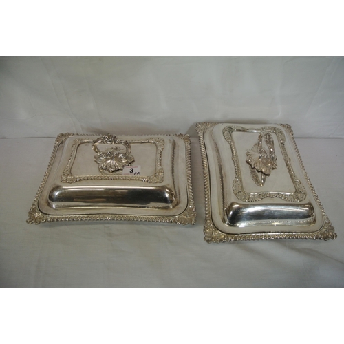 3 - Pair of silverplated entree dishes with detachable handles, gadroon rims, retailed by William Egan &... 