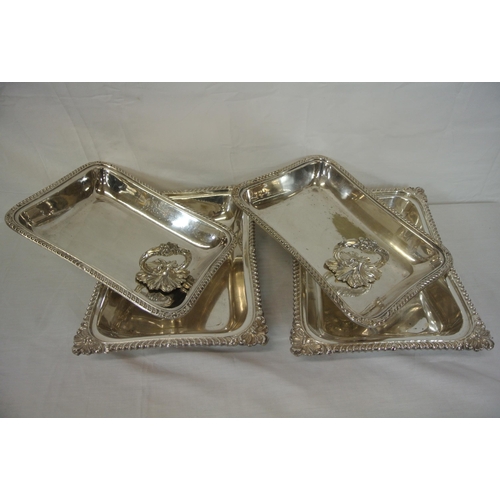 3 - Pair of silverplated entree dishes with detachable handles, gadroon rims, retailed by William Egan &... 