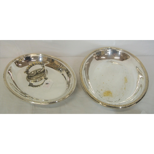 11 - Oval silverplated entree dish with detachable lid and handle and beaded decoration