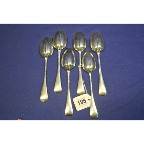 105 - Set of six Victorian London silver serving spoons, 1893-94, 18cm