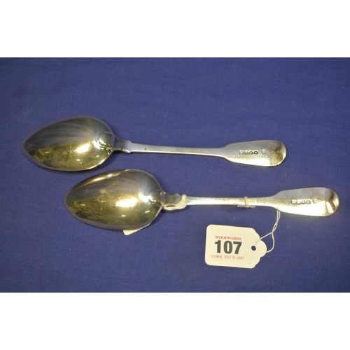 107 - Pair of George III London silver tablespoons by Fern, 1818, 22cm