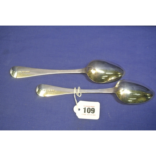 109 - Pair of George III London silver tablespoons by William Chawner, 1791, 22cm