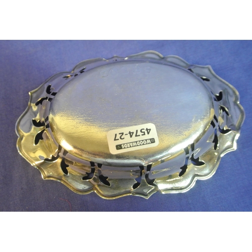 129 - Irish silver oval bon bon dish with pierced wavy sides, bearing 'Sword of Light' commemorative hallm... 