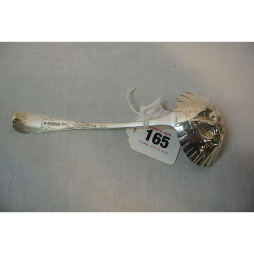 165 - Irish William IV silver bright cut berry ladle with foliate embossed bowl, by James Gamble, Dublin 1... 