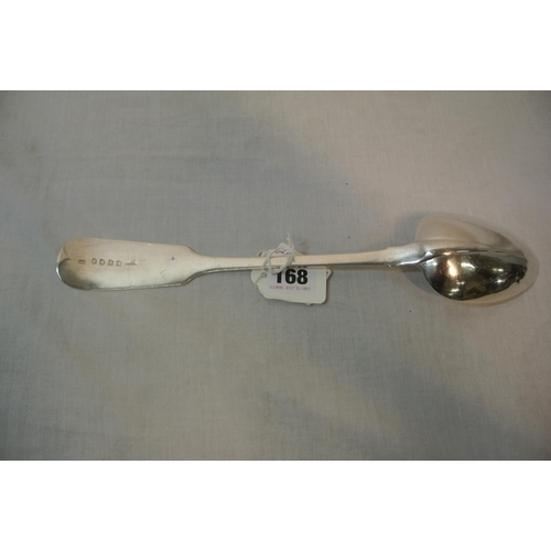 168 - Irish George IV silver basting spoon with fiddle pattern handle, by Patrick Moore, Dublin 1827, 31cm... 